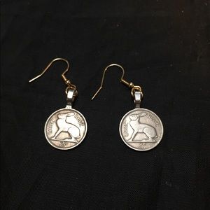 Vintage Irish rabbit coins earrings